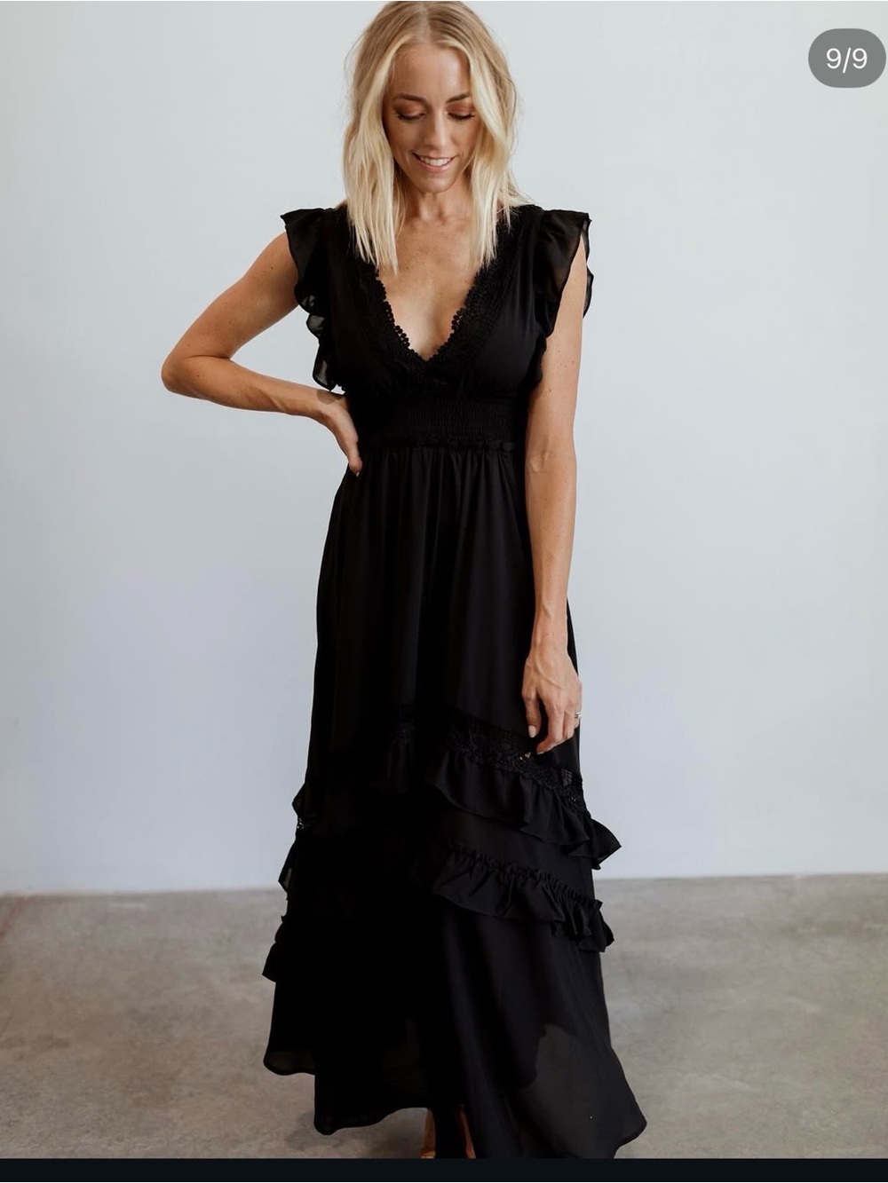 Baltic Born Black Maxi Dress with Ruffled Tiers